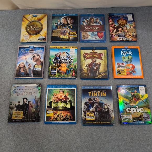 Older Kids 12 Blu-ray Movie Lot Hugo Rango Narnia Tintin Epic ParaNorman VG+
